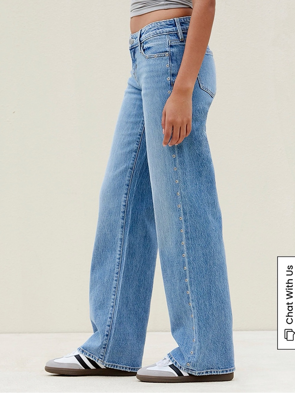 PacSun Blue Wide-Leg Jeans with Side Stud Trim